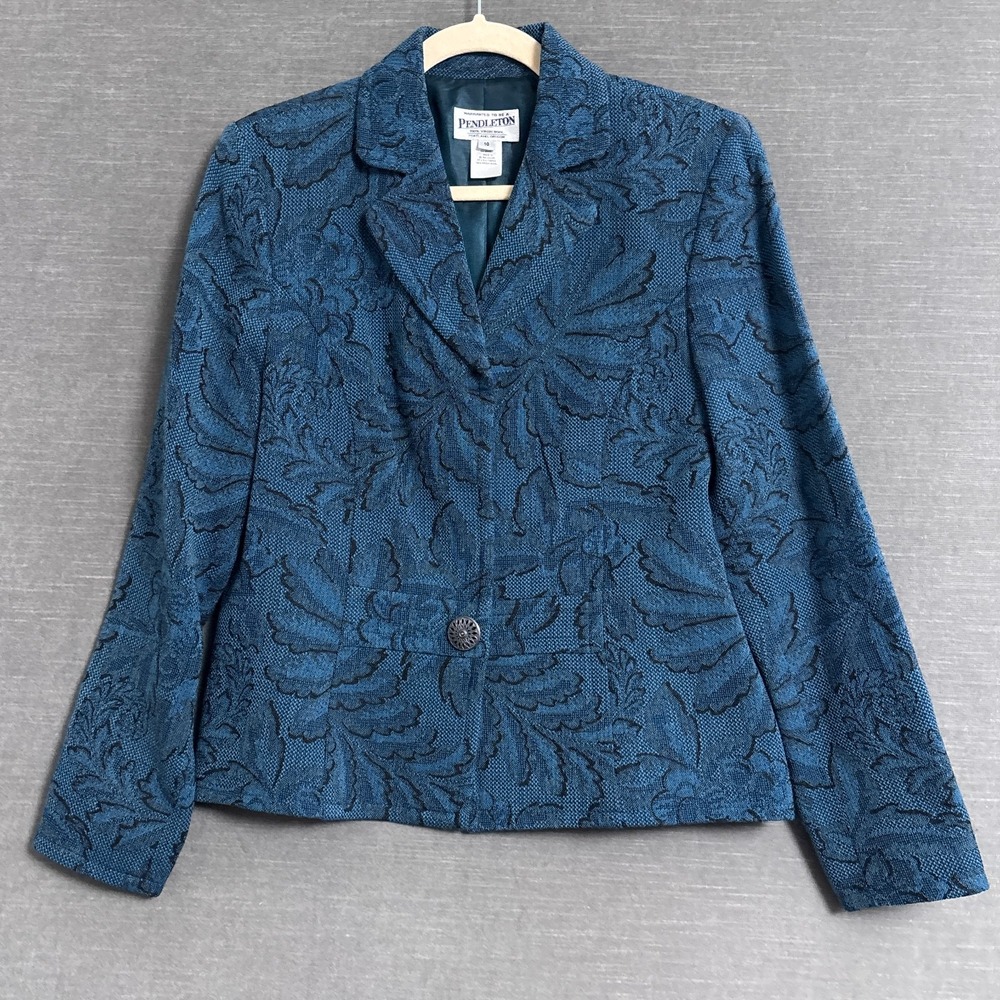 Pendleton Blazer 10 Blue Wool Floral Tapestry‎ Jacket Career Office Work Fall